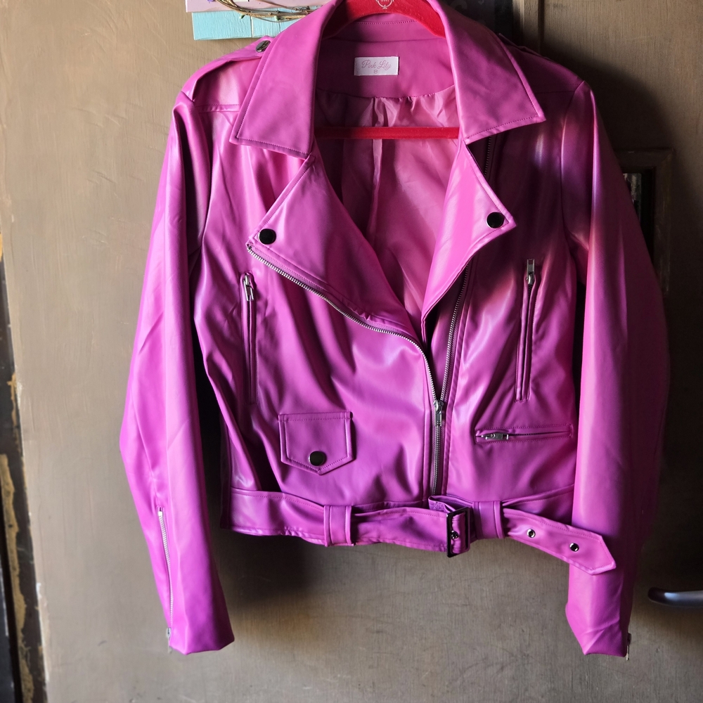 Vibrant Faux Leather Magenta Jacket